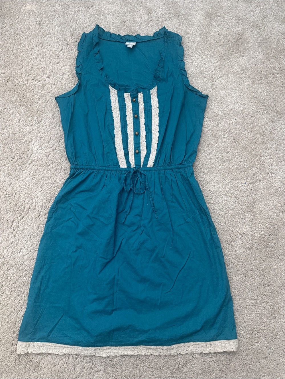 Converse Teal Sleeveless Lace-Trim Summer Dress